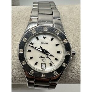Bulova 96R24 New Battery Ladies Marine Star MOP Watch 26MM 6" Real Diamonds N74